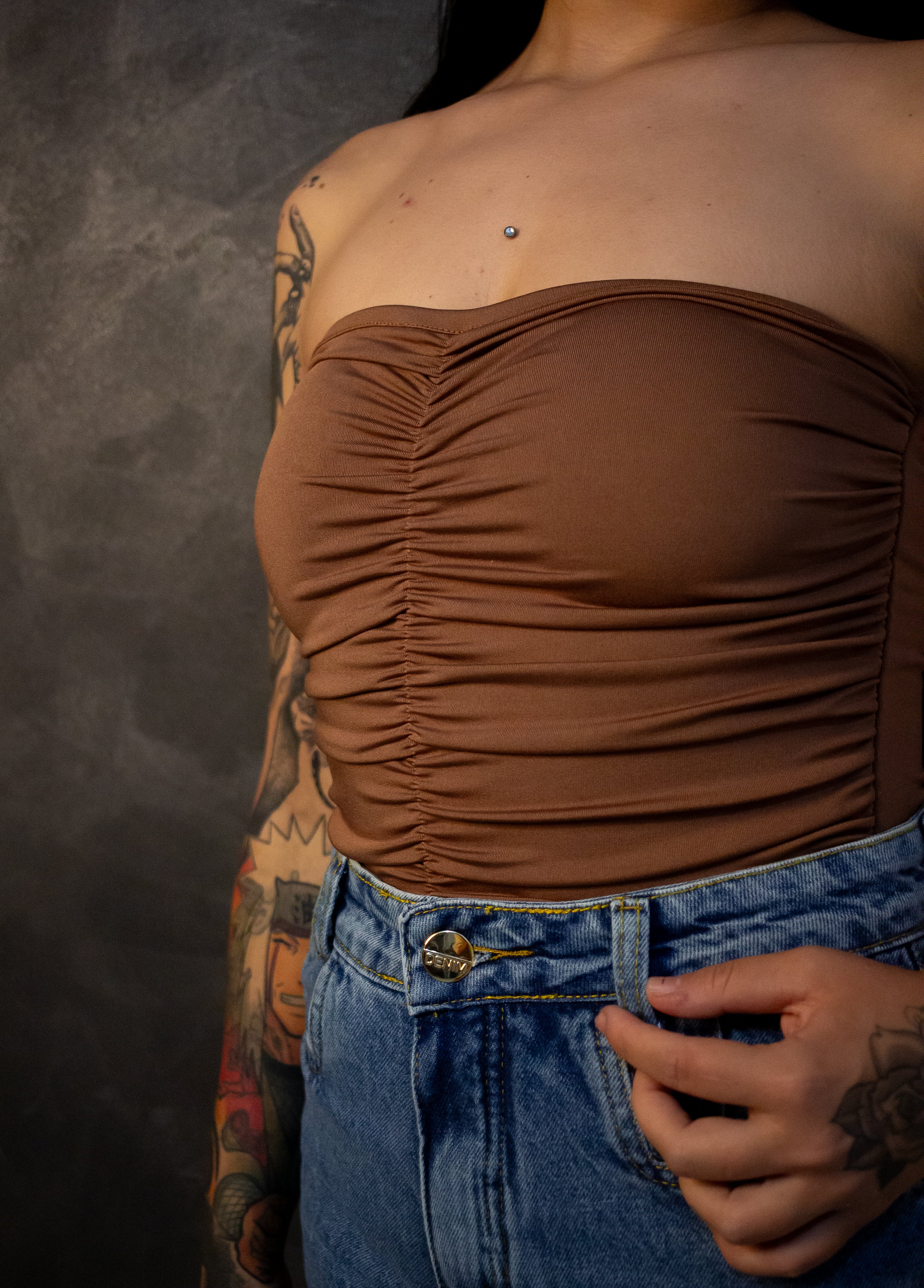 Body Drapeado Gio - Marrom